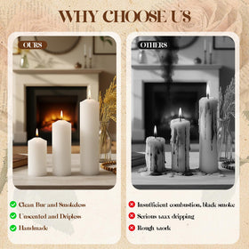 Veiuwa unscented smokeless candles for background ambiance.