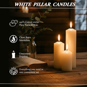Veiuwa white pillar candles, 2x6 inch, long-lasting glow for events.