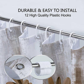 VeiVian country wood-style curtain enhances rustic bathroom ambience.