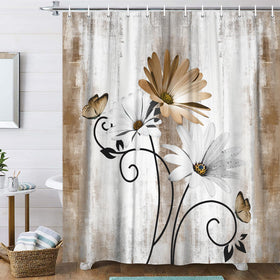 VeiVian rustic farmhouse curtain with daisy floral design brightens the bathroom.