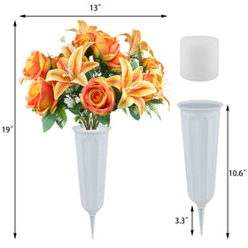 Vejkl artificial roses and lilies create a realistic grave marker look.