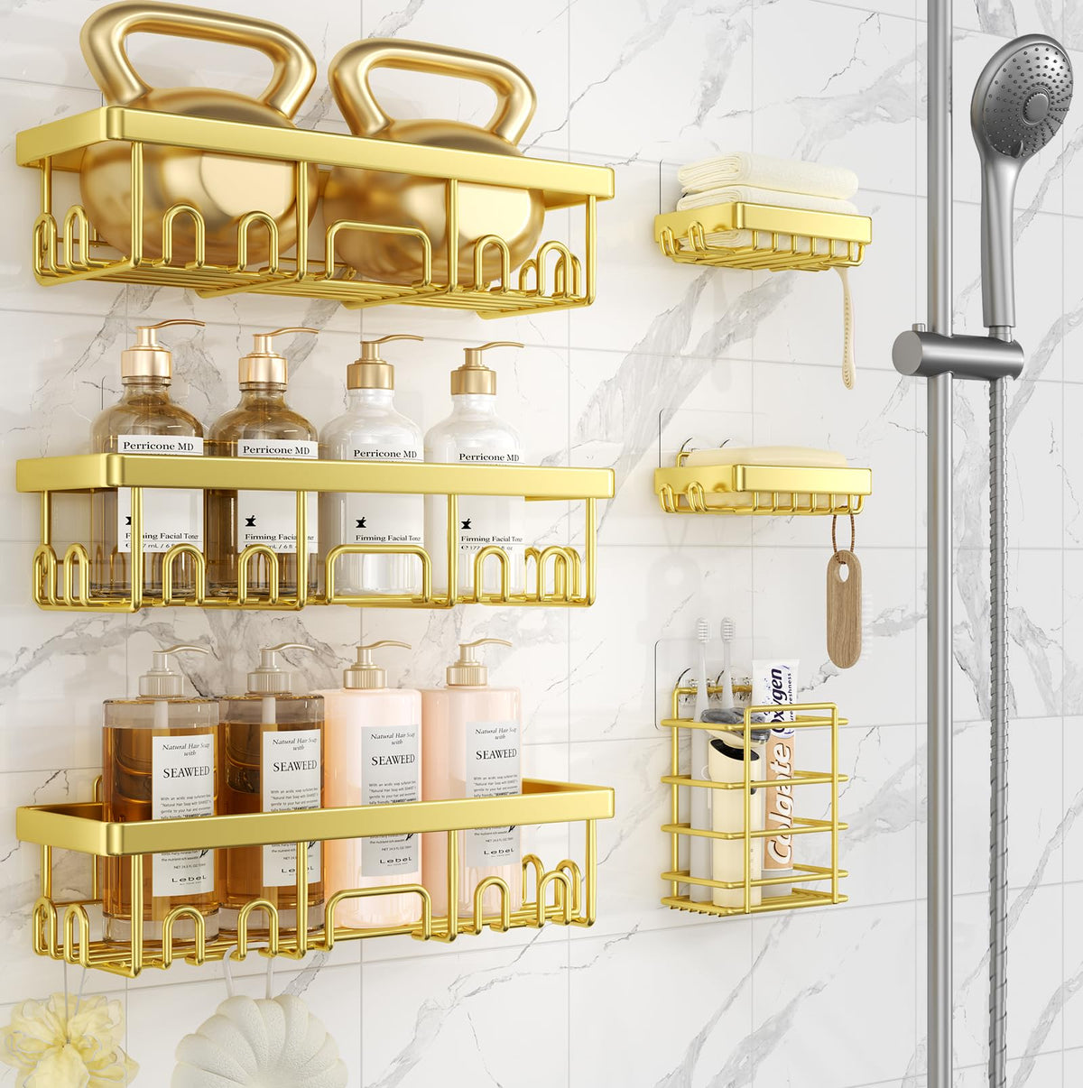 Veken adhesive shower caddy 6-pack for clutter-free bathroom storage.