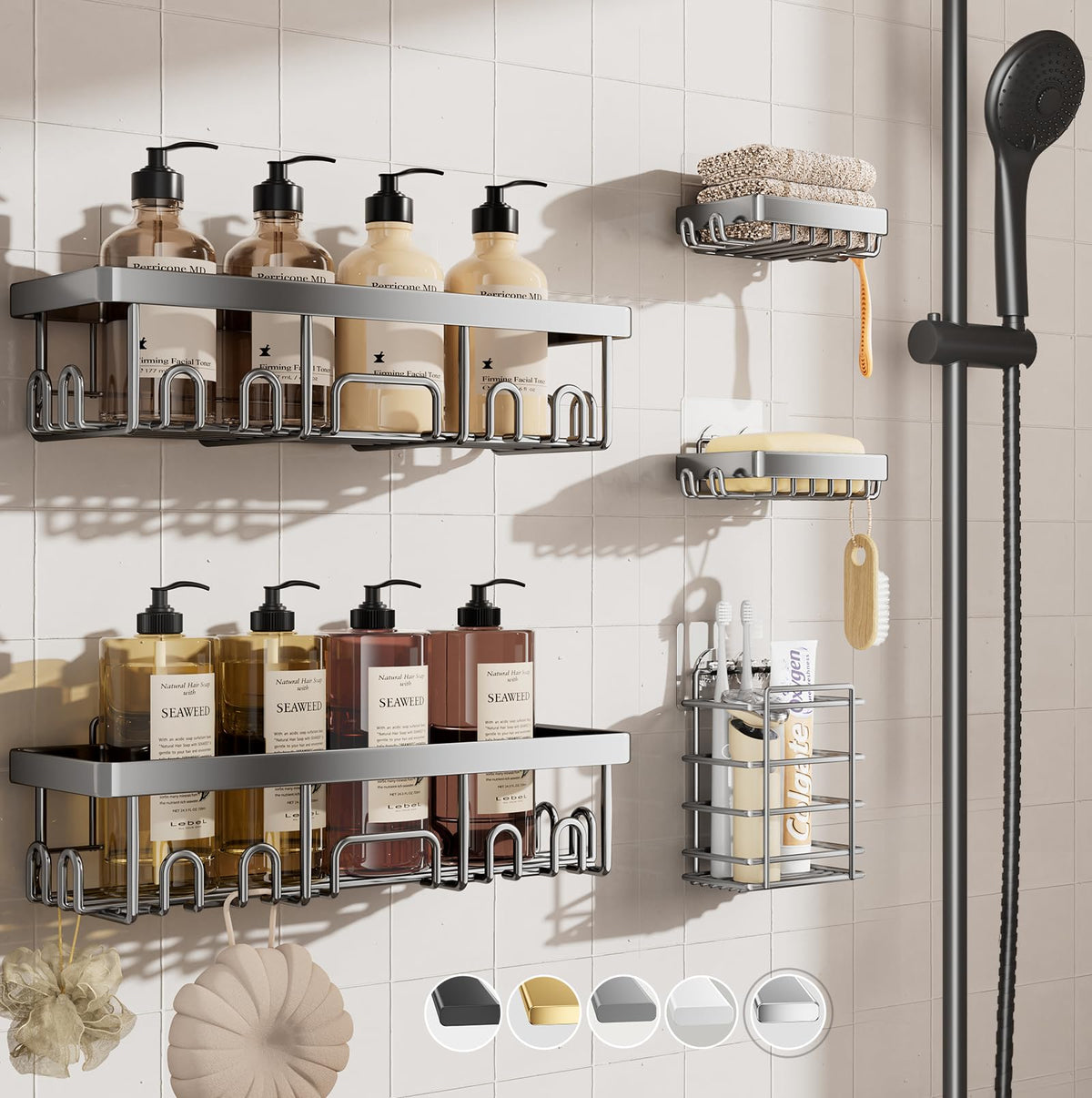 Veken adhesive shower caddy large securely holds bath products for neat showers.