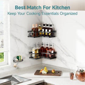 Veken corner adhesive shower caddy compatible with tile glass and stainless surfaces.