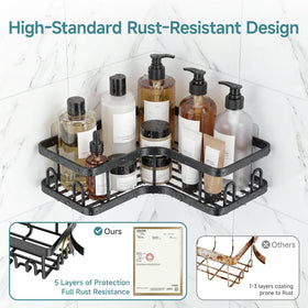 Veken corner adhesive shower caddy hooks and soap dish organized daily use.