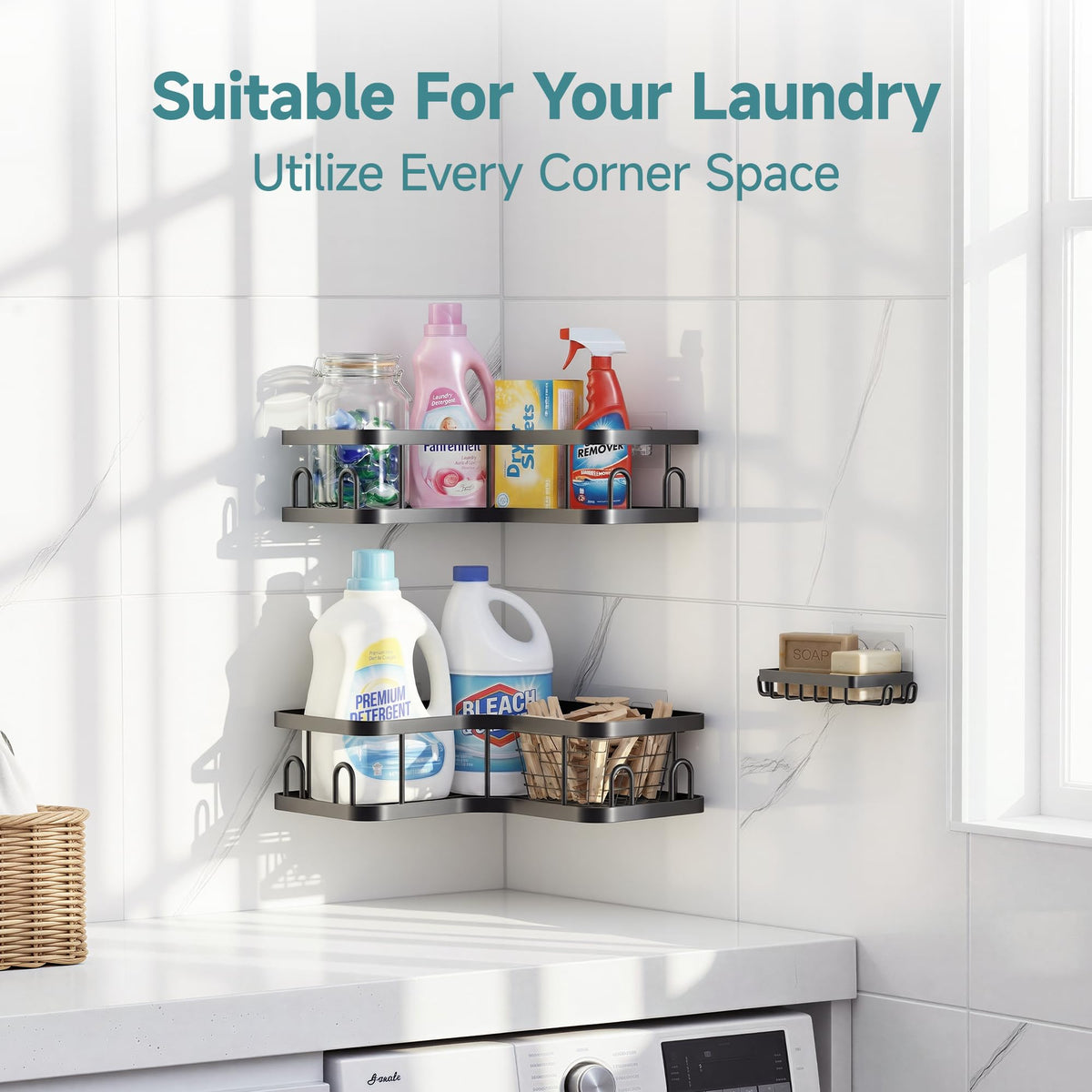 Veken corner adhesive shower caddy kitchen or dorm bathroom versatility.