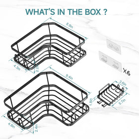 Veken corner adhesive shower caddy packaging and variety options shown.