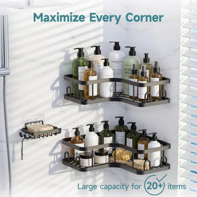 Veken corner adhesive shower caddy rust-resistant coating close-up for humid spaces.