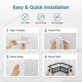 Veken corner adhesive shower caddy small-space bathroom solution for apartments.