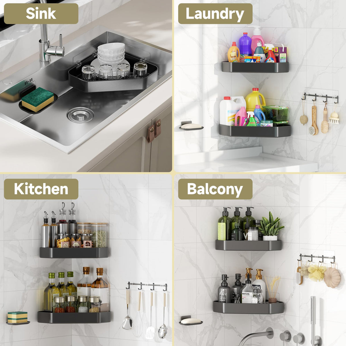 Veken drill-free wall mount enables easy bathroom installation on smooth surfaces.