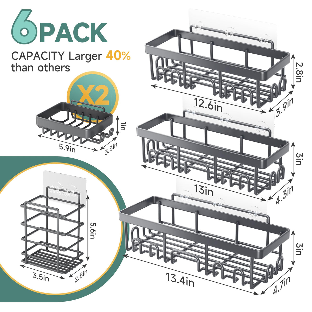 Veken durable build supports heavy loads in shower storage.
