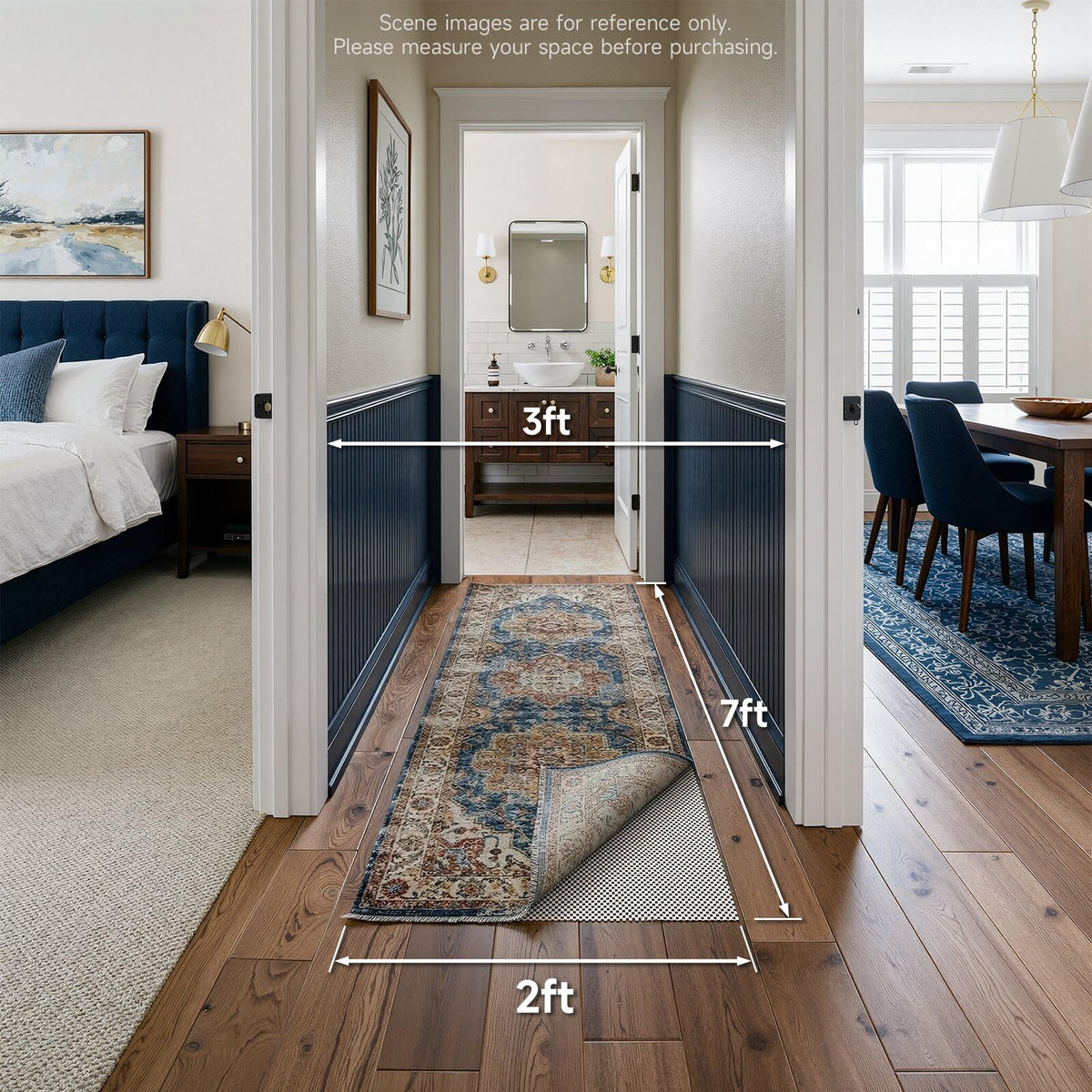 Veken rug pad provides futon stability and mattress comfort.