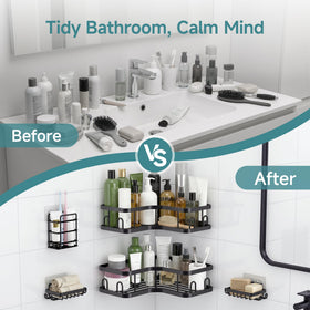 Veken large-capacity bath storage fits shampoo, conditioner, and lotion