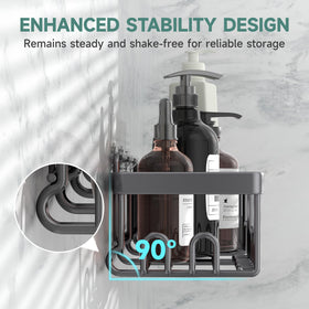 Veken large shower caddy holds bottles and loofahs with easy access.