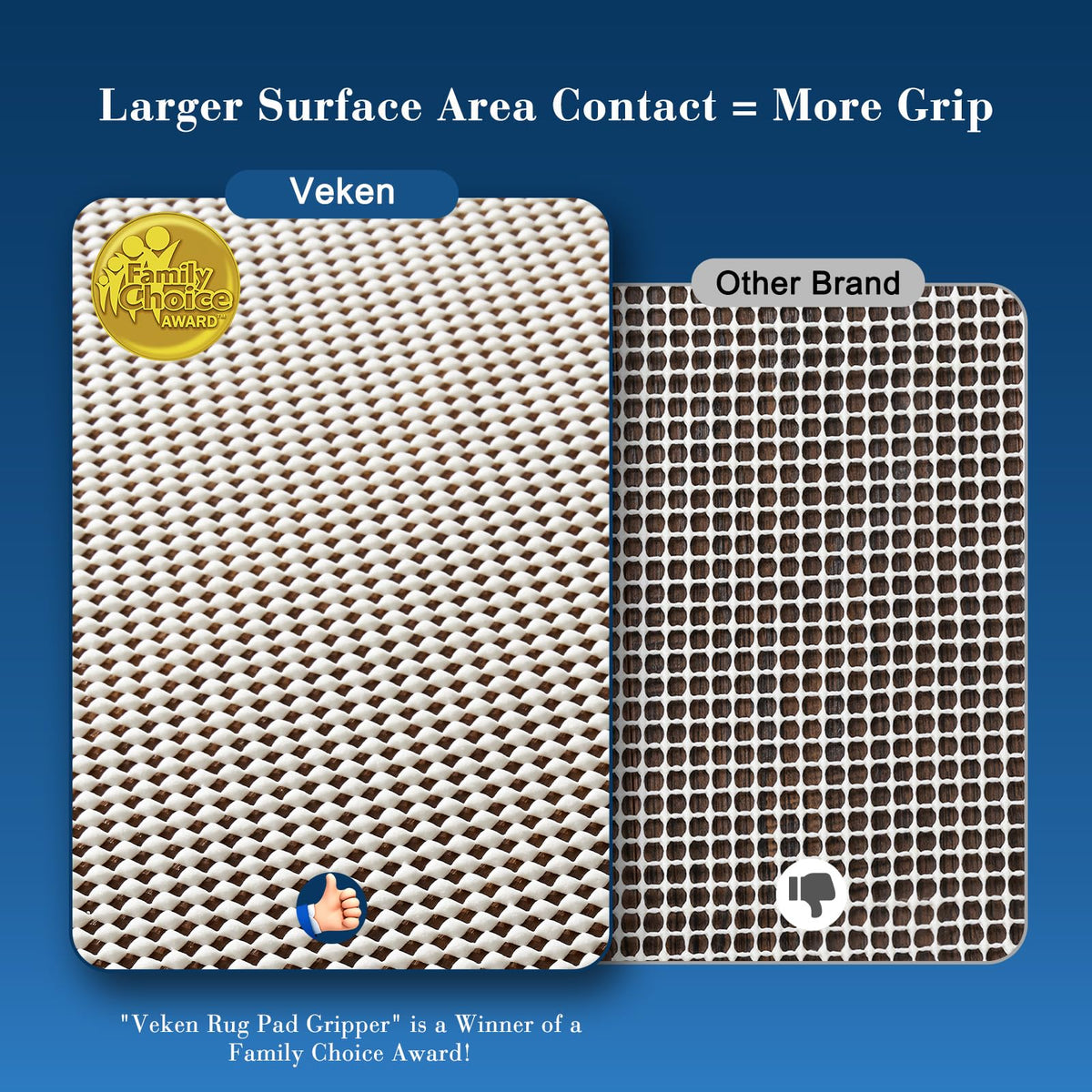 Veken close-up of open-grid rug pad demonstrating durable grip