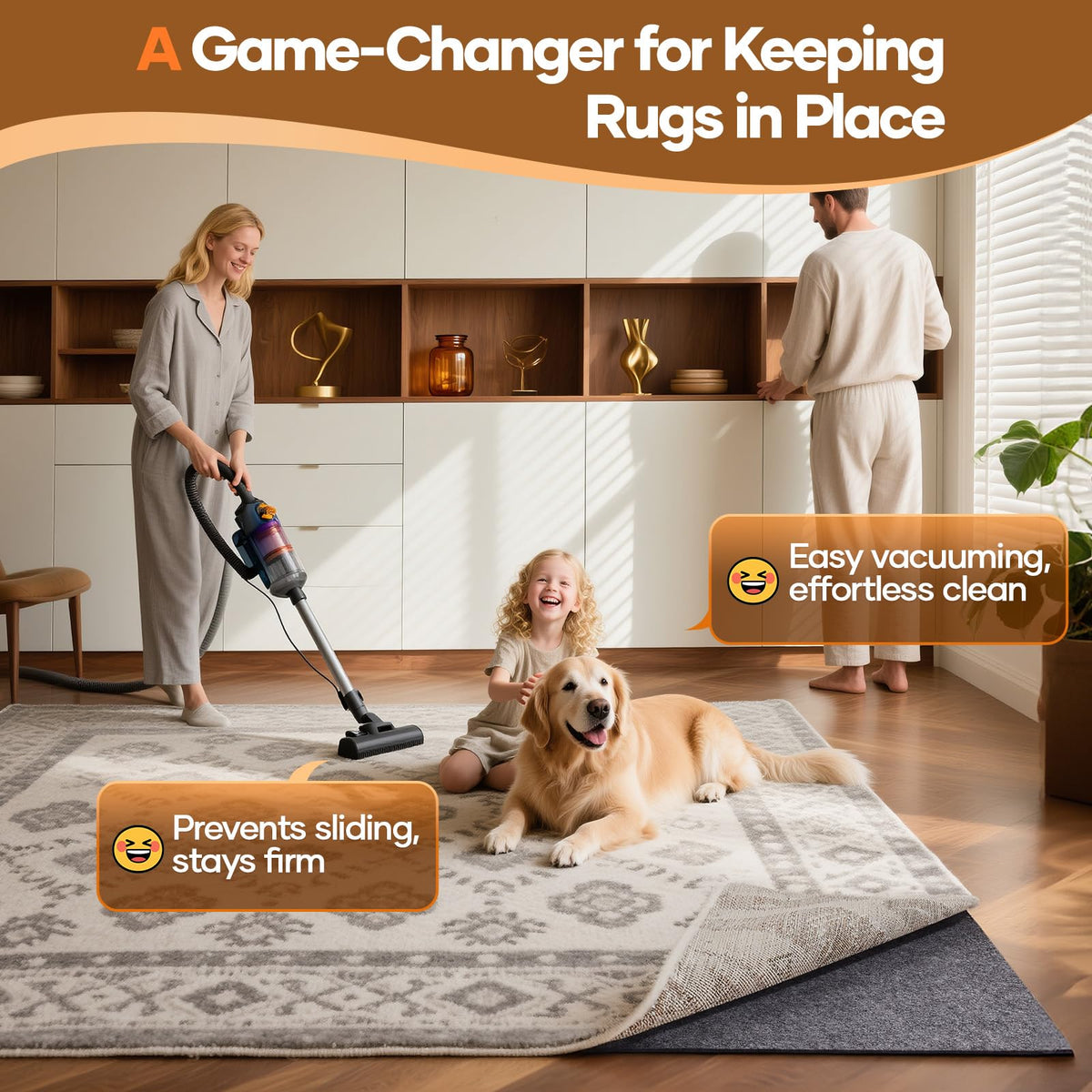Veken rug pad crossbar texture enhances anti slip stability under rugs