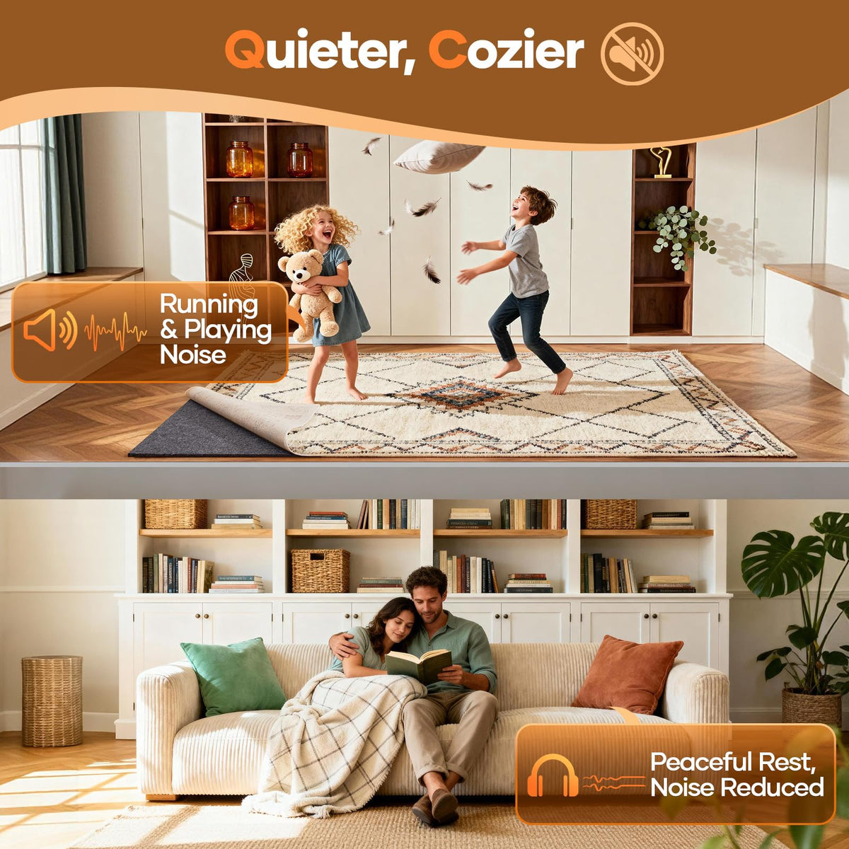 Veken rug pad in use on multi-surface floors