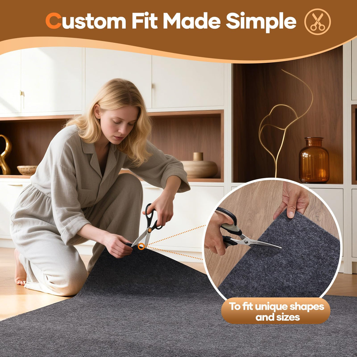 Veken cushioned pad protects floors and minimizes dust buildup under rugs.