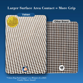 Veken rug pad on hardwood floor showing non-slip grip and floor protection.