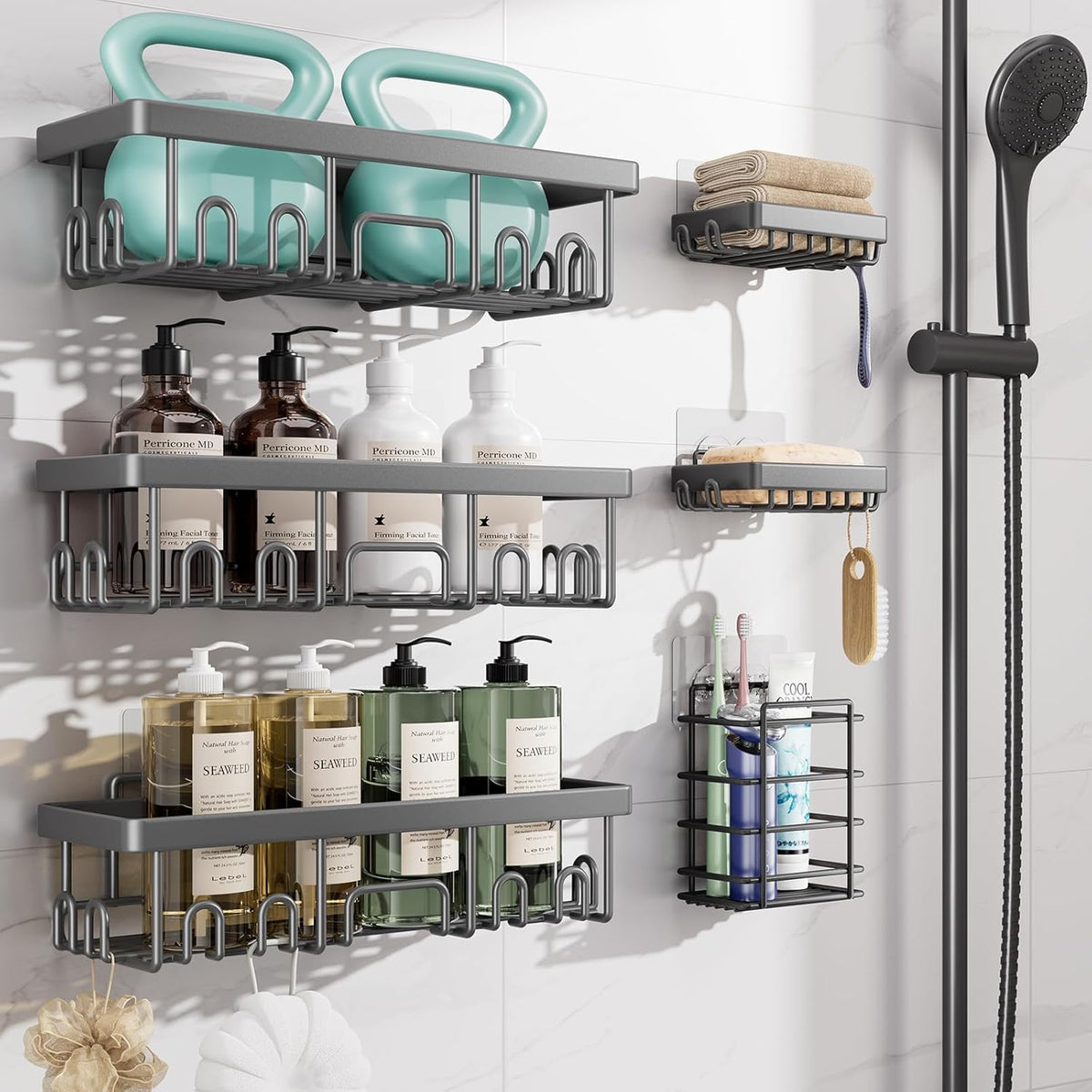 Veken rustproof shower caddy with adhesive install for clutter-free shower storage.