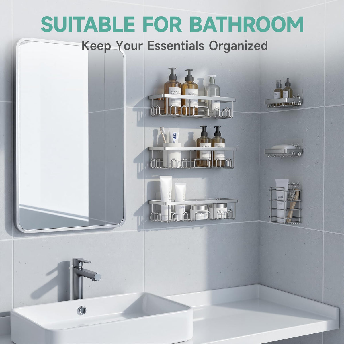 Veken shower caddy 6-pack bathroom storage boosts organization for families.