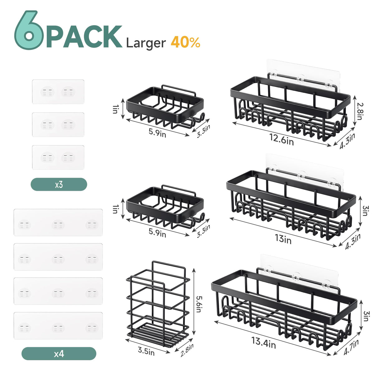 Veken Shower Caddy 6-Pack durable stainless-steel construction resists rust in humid bathrooms.
