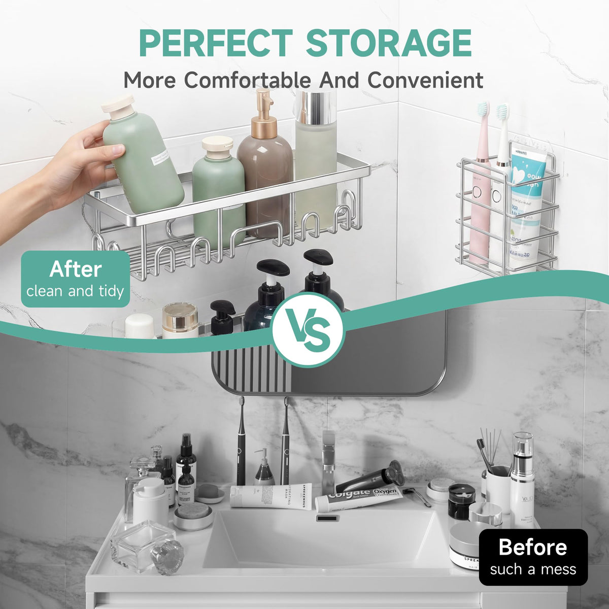 Veken shower caddy 6-pack family-friendly design fits shared bathrooms.