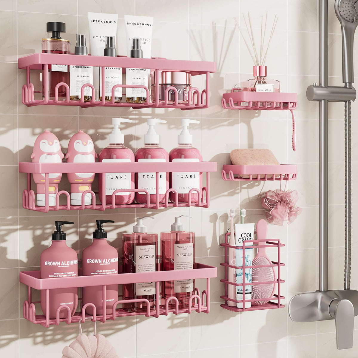 Veken shower caddy 6-pack main view keeps shampoo neatly within reach