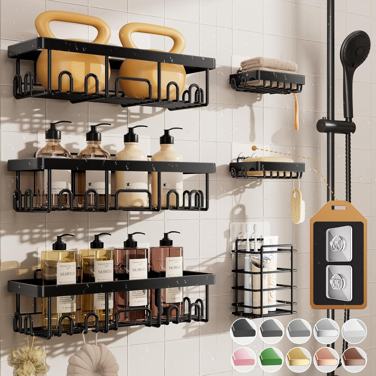 Veken Shower Caddy 6-Pack small caddy keeps shampoo, soap, and tools within easy reach.