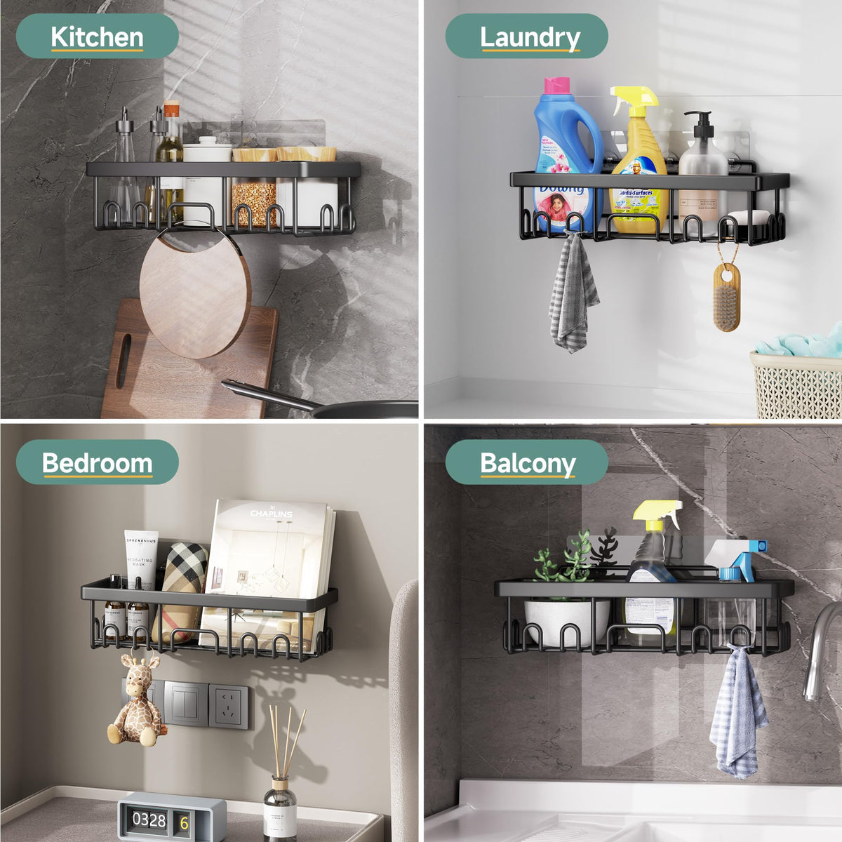 Veken Shower Caddy 6-Pack waterproof design protects contents in wet environments.