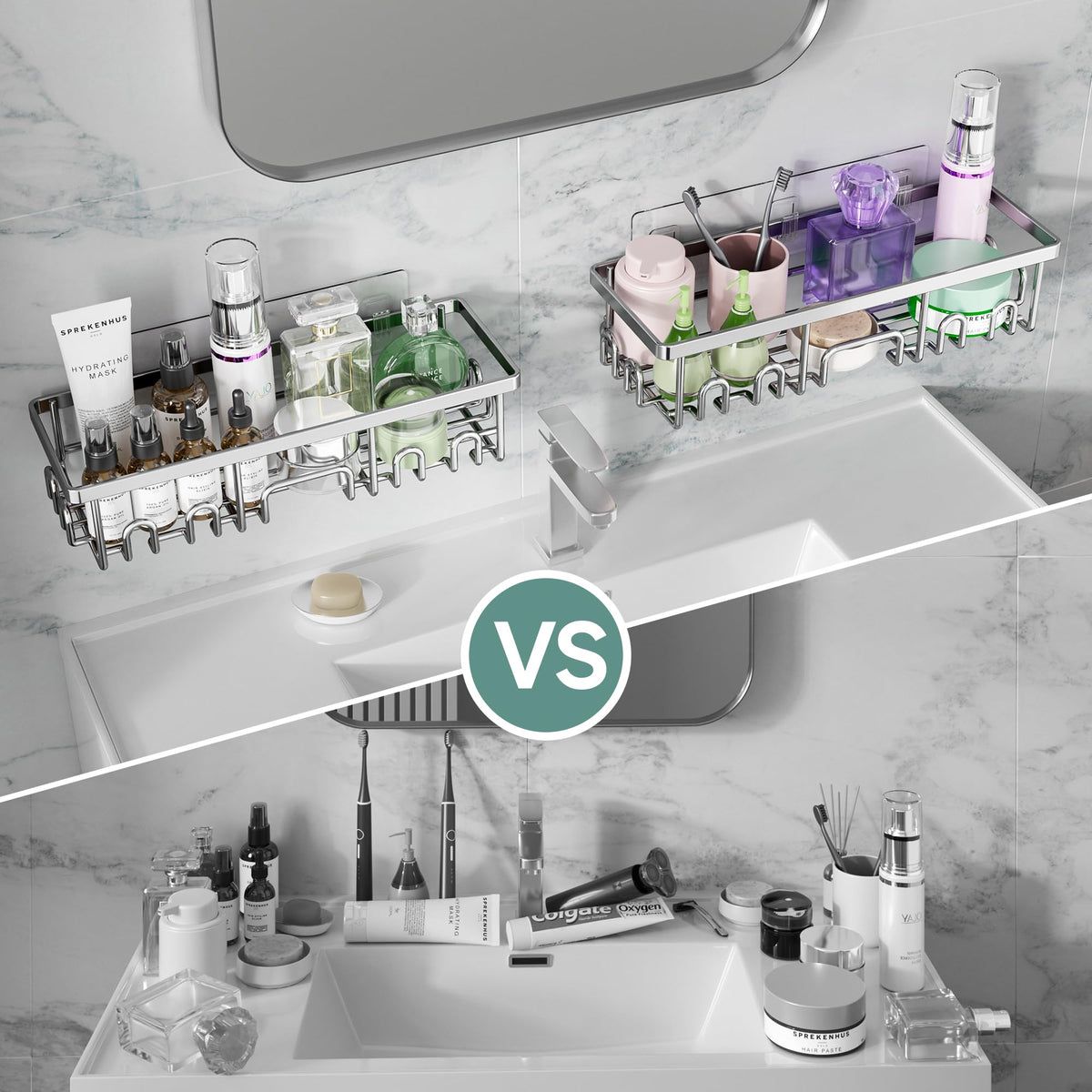Veken bathroom organization improves family use with flexible caddy configurations