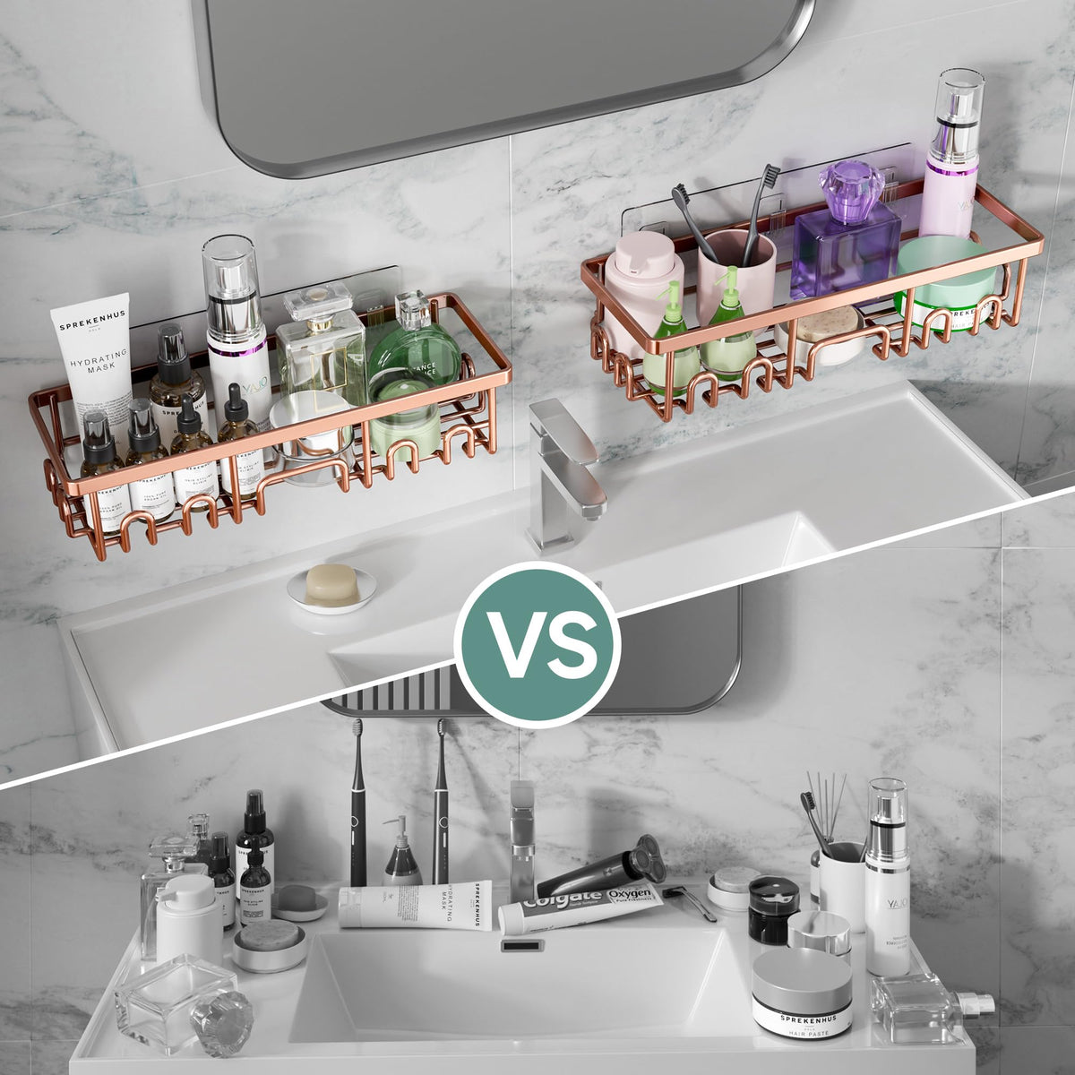 Veken Shower Caddy large capacity holds shampoos and soaps for family use.