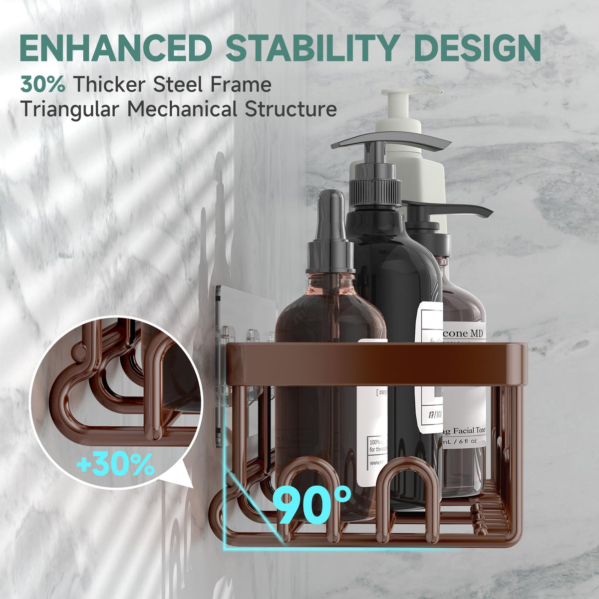 Veken shower caddy no-drilling design secures wall mounting