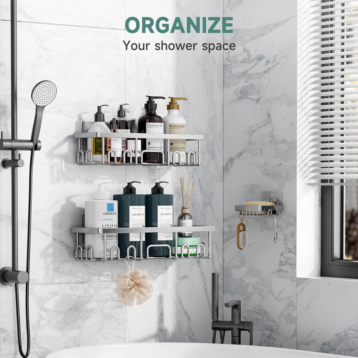 Veken rustproof stainless steel caddy highlights durability in humid showers