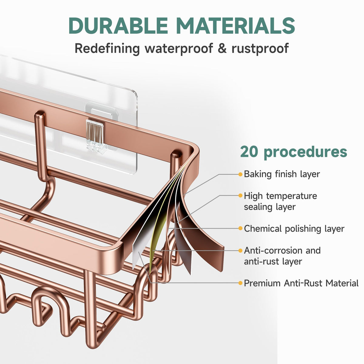 Veken Shower Caddy waterproof design keeps items dry in busy showers.