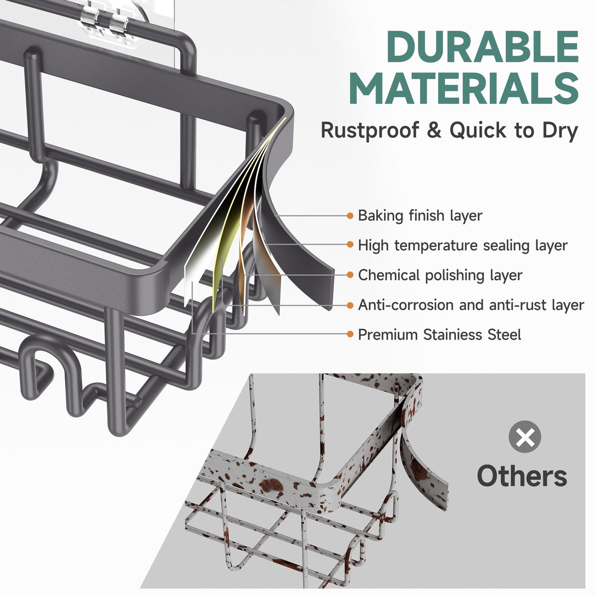 Veken small shower caddy saves space with compact design.