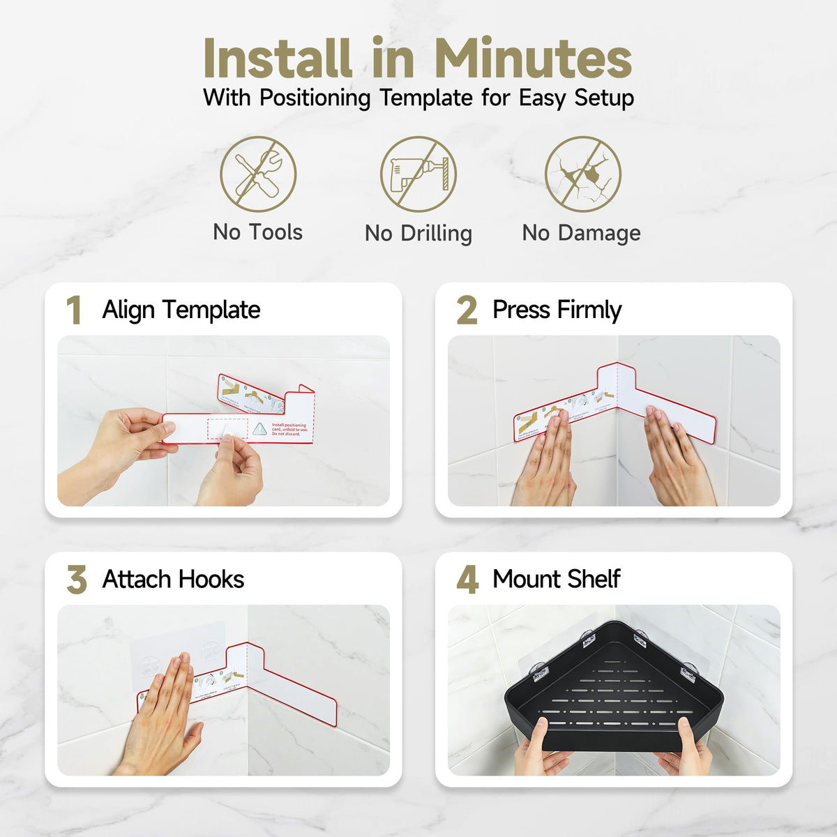 Veken smooth surface compatibility allows versatile mounting on tile, glass, and stainless steel.
