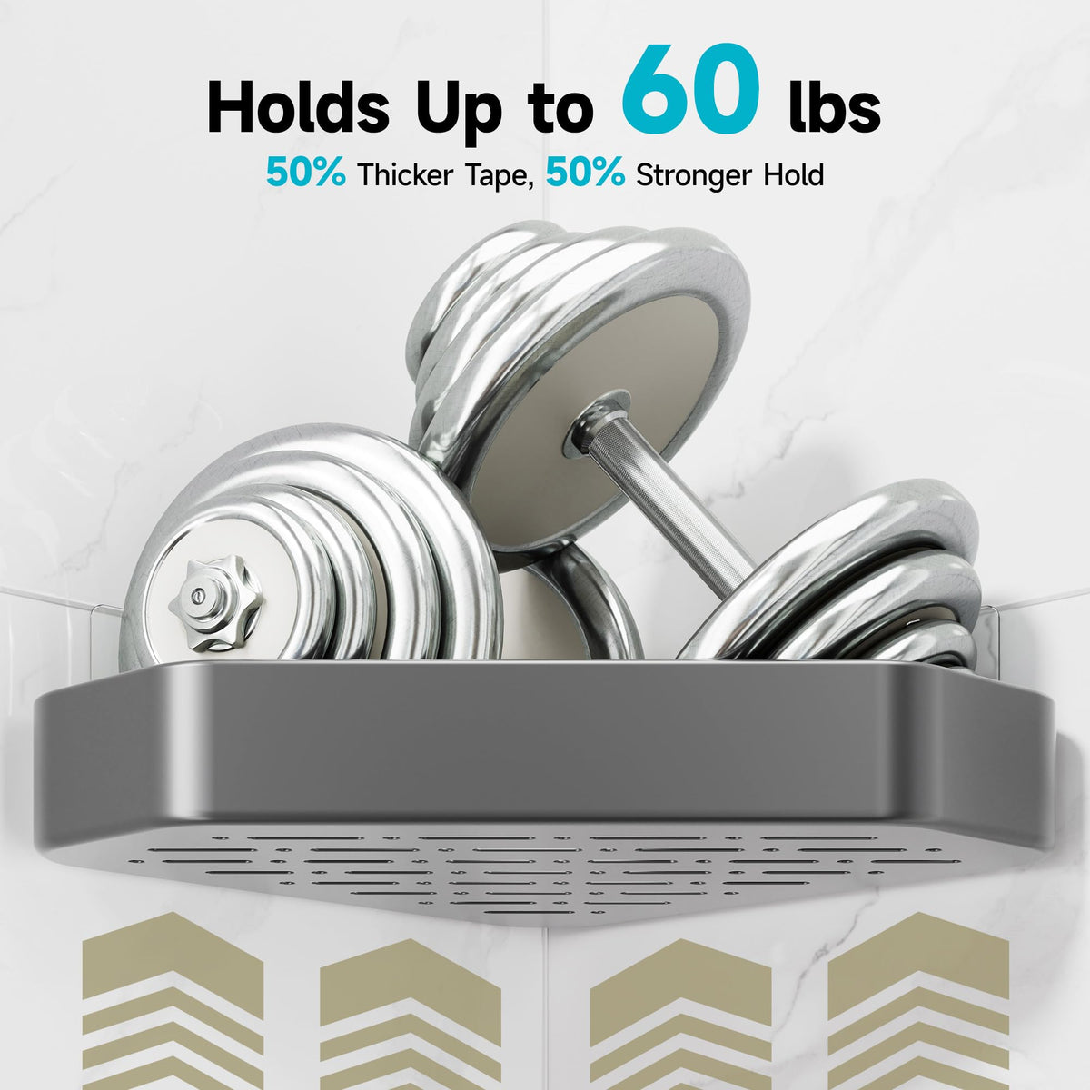 Veken towel bar integrated into corner unit dries towels efficiently.