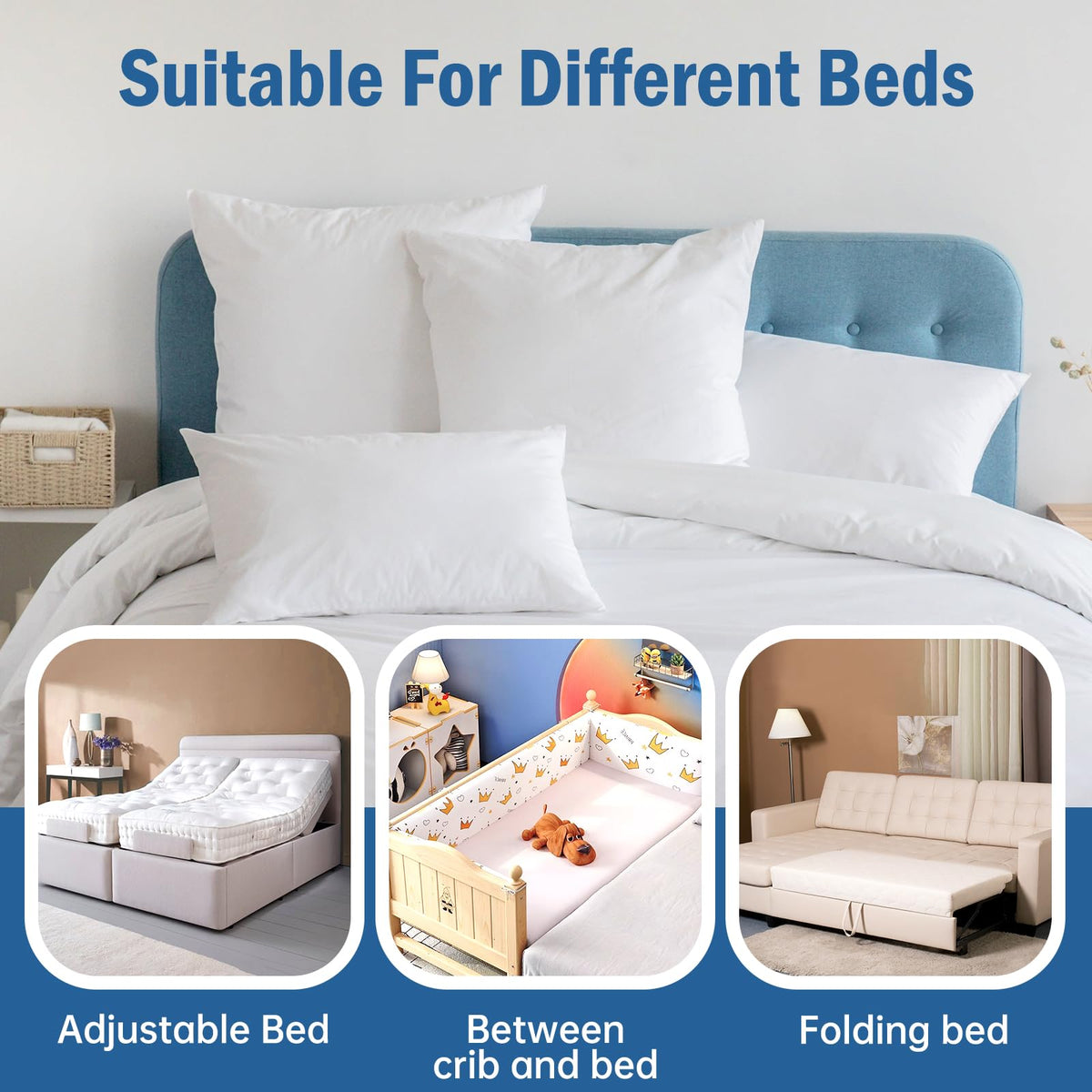 Vekkia gap-filler foam-topped bridge minimizes gaps between mattresses.