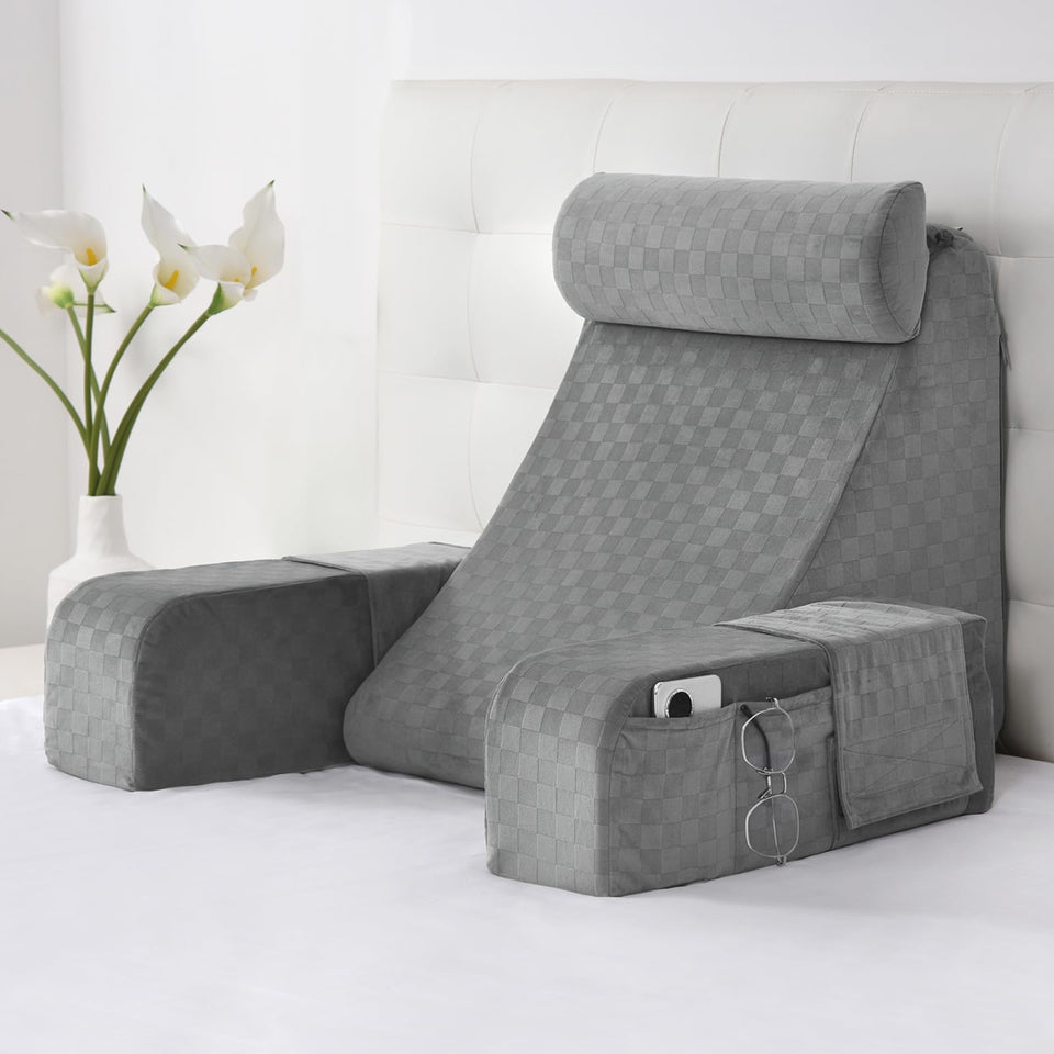 Vekkia reading pillow backrest offers ergonomic support for comfortable lounging.