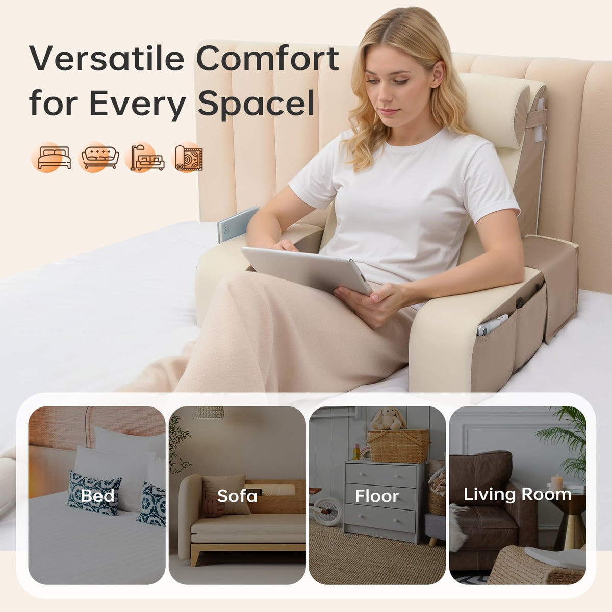 Vekkia reading pillow ideal for bed, couch, or floor lounging and light work.