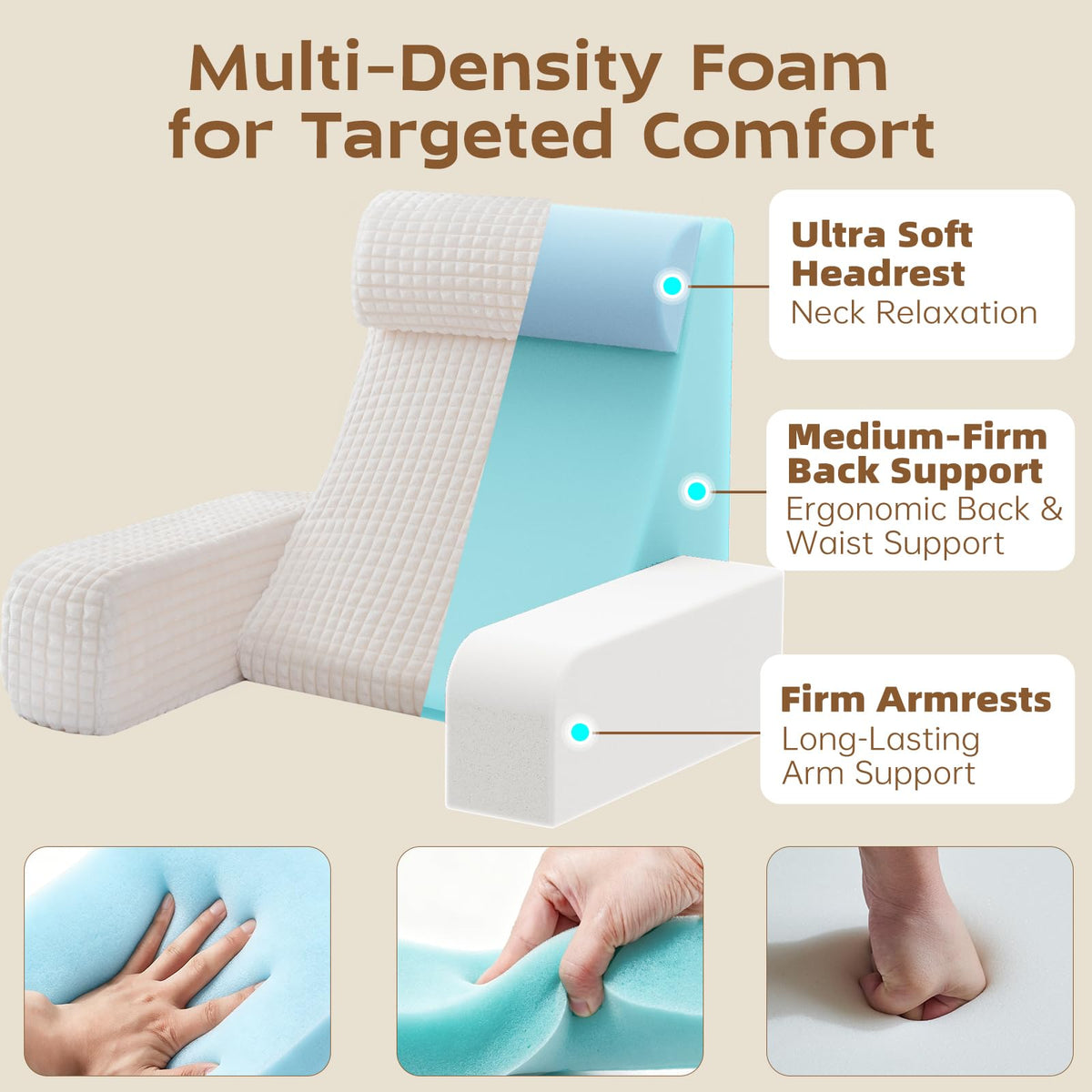 Vekkia pillow with built-in arms provides stable support for arms and shoulders.