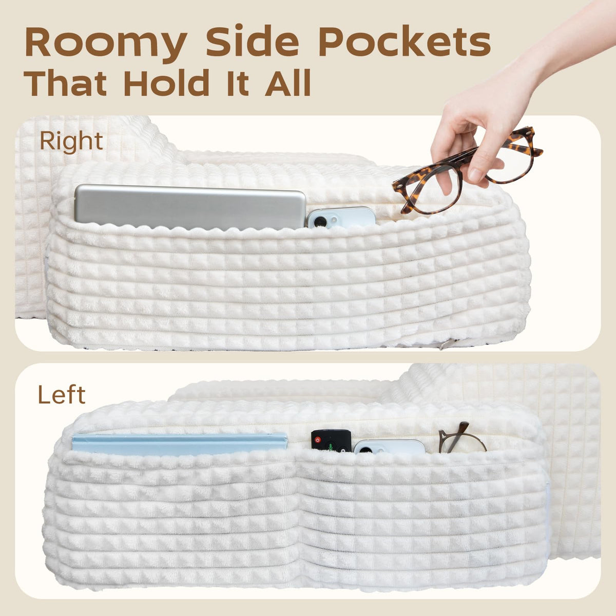 Detachable headrest offers flexible, customizable support for reading or lounging.