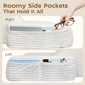 Detachable headrest offers flexible, customizable support for reading or lounging.