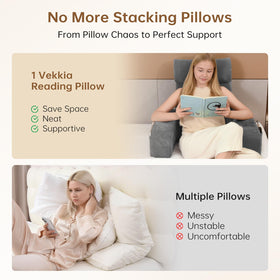 Vekkia reading pillow shows multi-density foam for durable, supportive shape