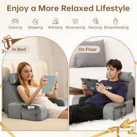Vekkia reading pillow portable handle allows easy moving between rooms.