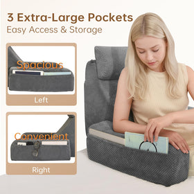 Vekkia reading pillow with large side pockets keeps essentials handy