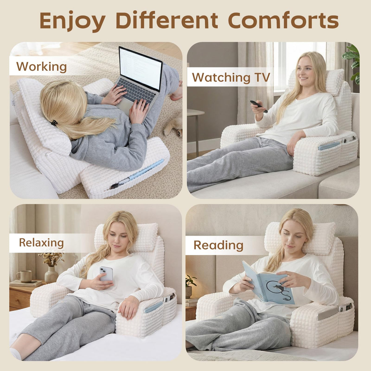 Ultra-soft plush cover delivers a cozy touch during afternoon reading sessions.