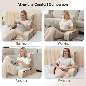 Vekkia reading pillow with XL side pockets to keep remotes and books within reach.