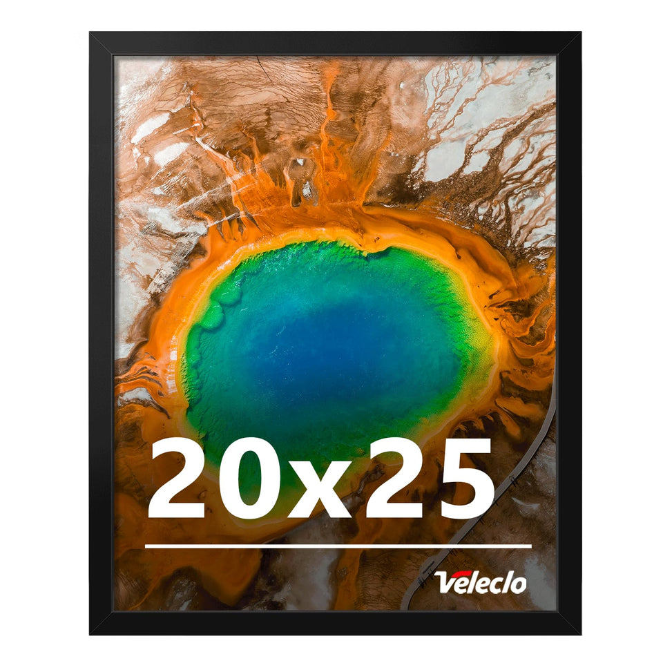Veleclo 20x25 black picture frame with shatterproof plexiglass for safe wall display.